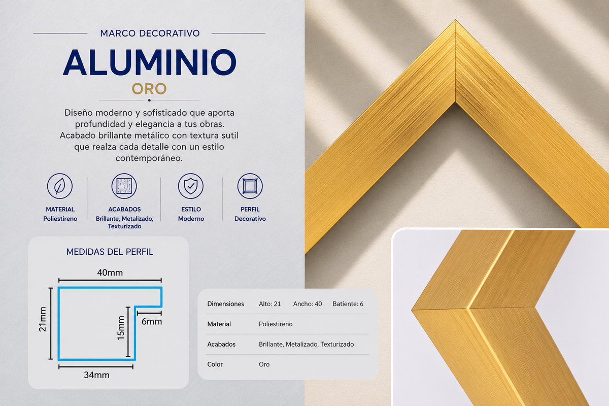 Marco Premium Colección Aluminio 12 Oro