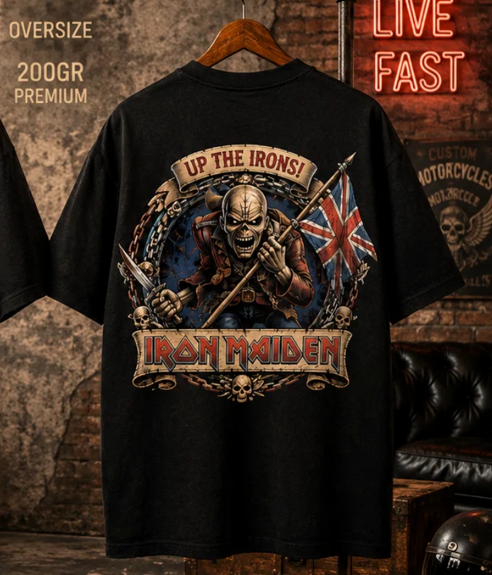 Playera Overside 260gr BLACK OUT Colección Atrás IRON MAIDEN