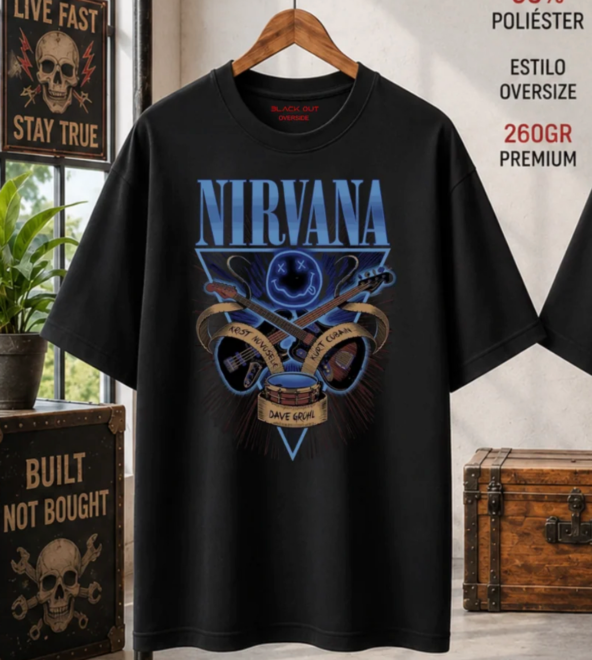 Playera BLACK OUT – Nirvana Blue · Oversize 260 g