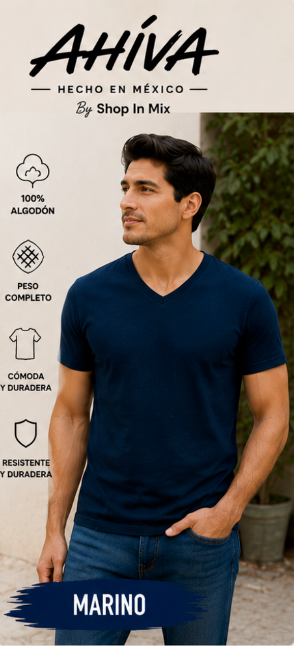 Playera AHÍVA Cuello en V para Caballero · 100% Algodón