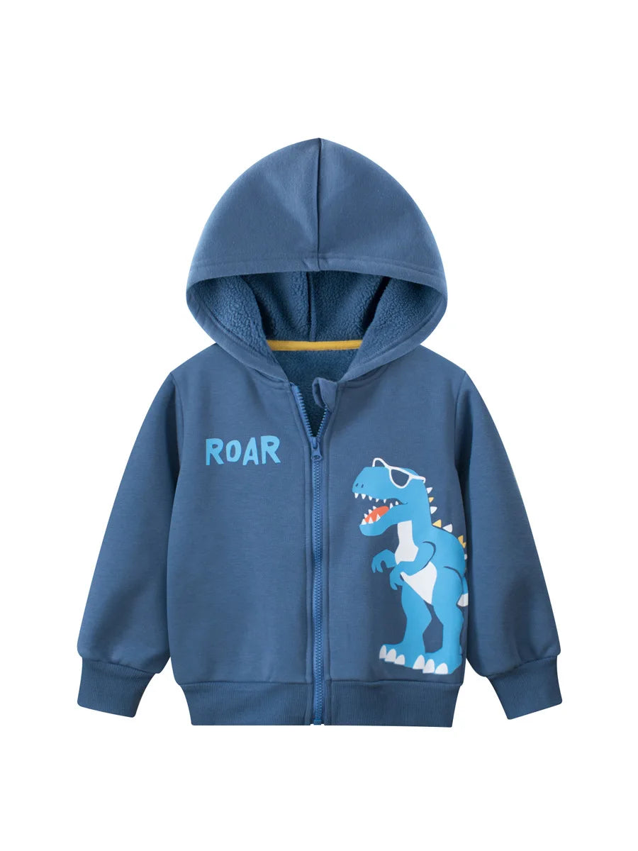 Sudadera con capucha de dibujos animados de dinosaurios para niños y niñas, ropa informal de lana de algodón con cremallera, abrigo simplificado, primavera 2024