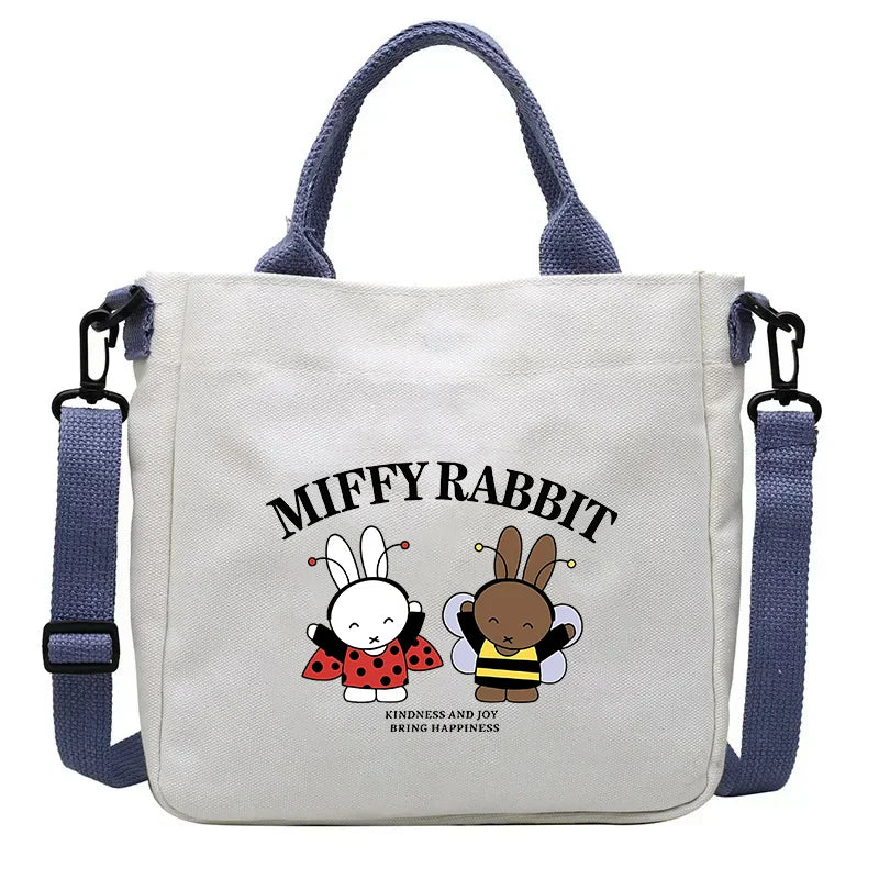 Bolso de Mano con Diseño de Conejo Miffy, Gran Capacidad, Lona, Bandolera, para Estudiantes, Mochila Escolar con Dibujos Animados