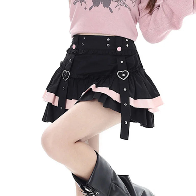 Minifalda japonesa de Lolita, faldas de pastel de retales con vendaje Kawaii, ropa de calle que combina con todo, faldas elegantes y exquisitas de línea A