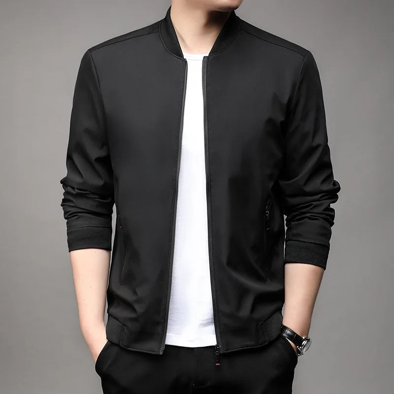 Chaquetas de alta calidad para hombre, chaqueta informal inteligente con cuello de béisbol, abrigo ajustado, prendas de vestir exteriores de Color sólido, primavera y otoño