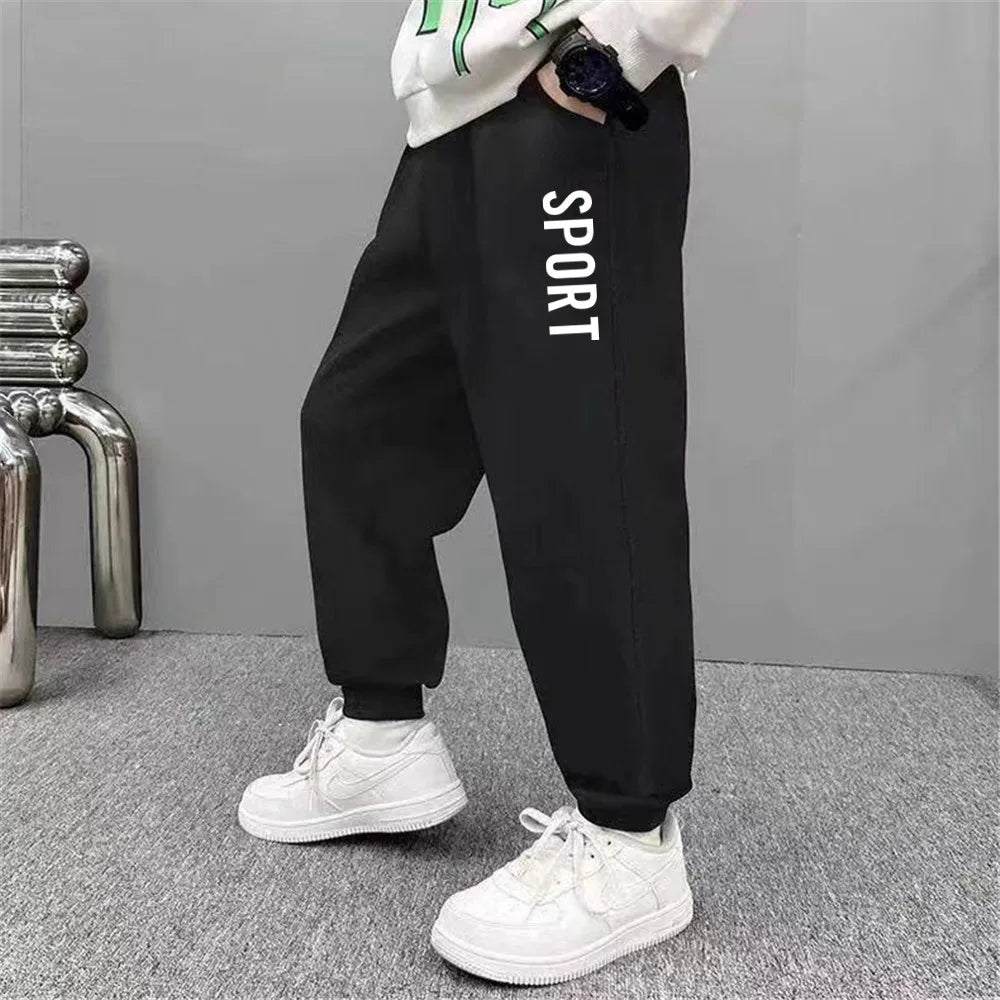 Pantalones de chándal deportivos con estampado de letras para niños, pantalones largos sueltos a la moda, pantalones para correr, pantalones deportivos finos informales para niños 2025, SPT01