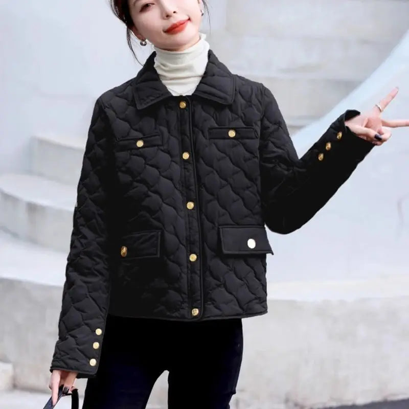 Chaqueta Corta Ligera de Algodón para Mujer, Talla Pequeña, Acolchada, para Invierno, con Cierre de Cremallera, Estilo Moderno