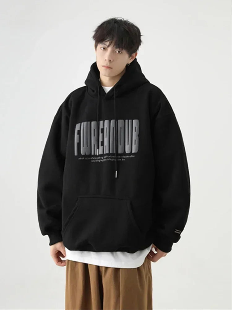 Sudaderas con capucha con estampado de espuma y letras de otoño para hombre, novedad de 2025, sudaderas con capucha Vintage de lana de algodón de gran tamaño, ropa de calle Y2K