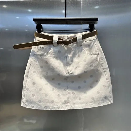 Ropa para niños 2025 otoño nueva Falda corta vaquera de lunares falda acampanada de cintura elástica coreana