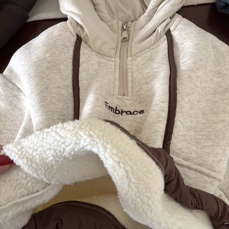 2025 Otoño Invierno niños sudadera de terciopelo niño con capucha Tops ropa para niños niñas Casual pulóver sudaderas con capucha con letras