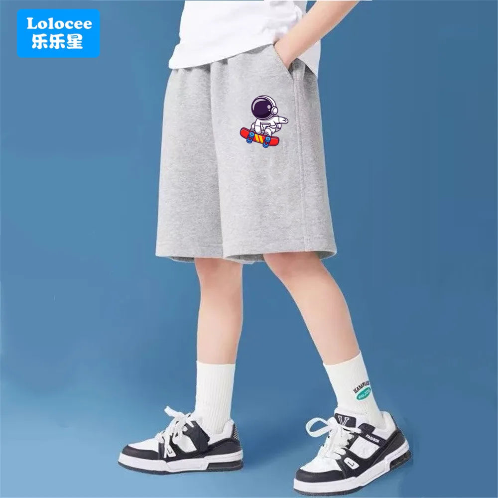 Pantalones cortos con estampado de araña a la moda para niños, moda informal de verano, pantalones sueltos y cómodos de cinco puntos, pantalones de chándal de algodón para adolescentes ZZ01