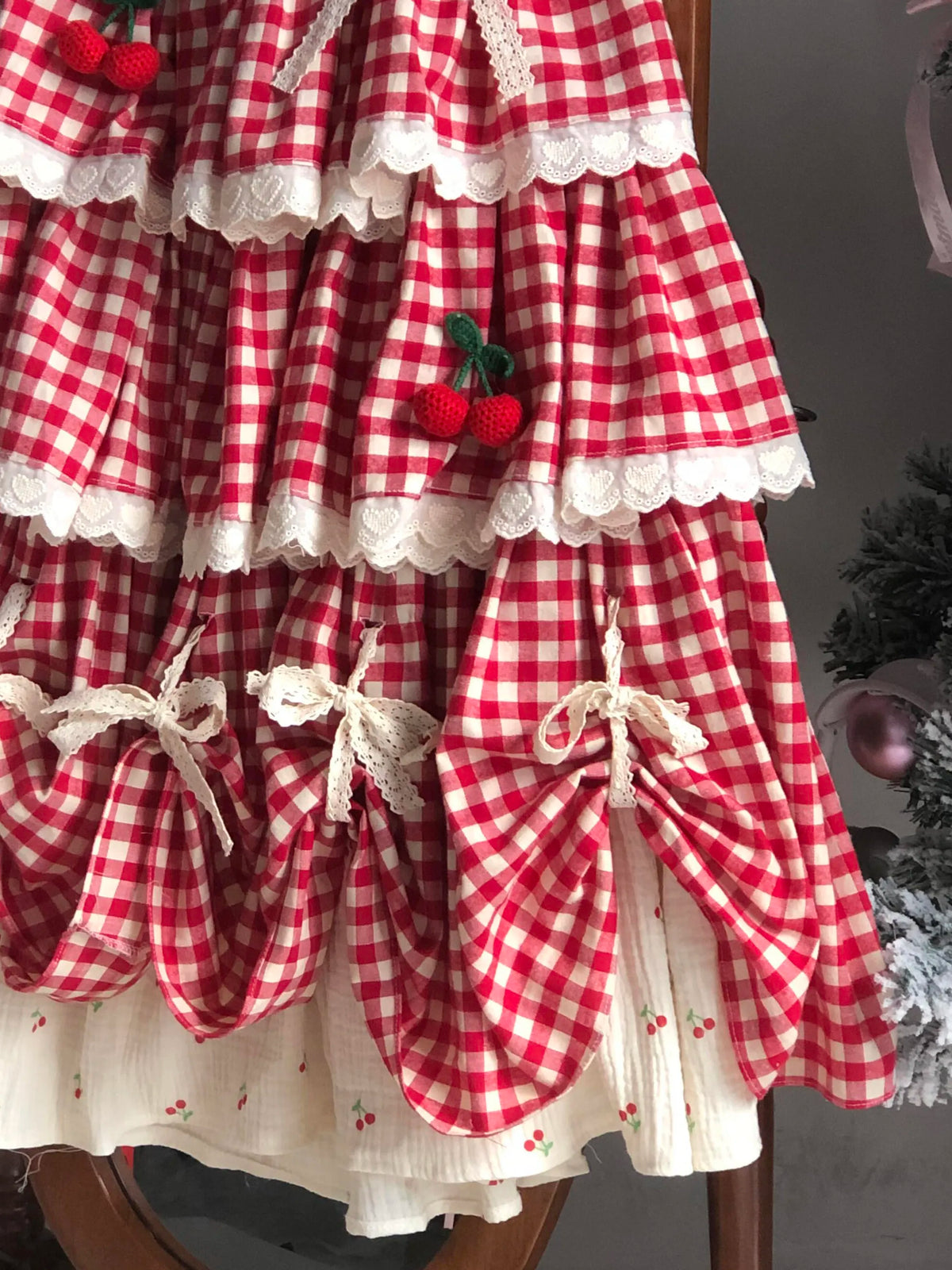 Falda de cintura alta con patchwork de cerezas, estilo A, para mujer, nueva colección primavera-otoño-invierno, dulce falda d...