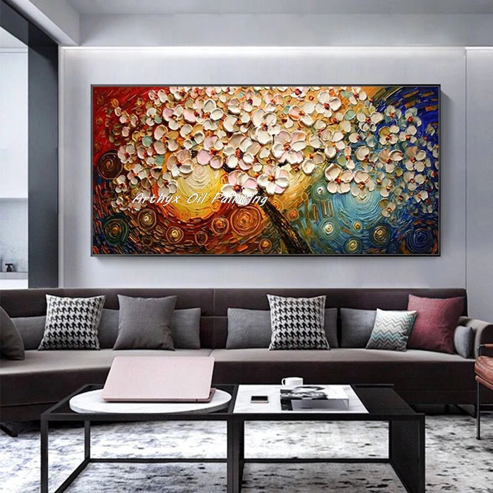 Arthyx-cuchillo hecho a mano, pintura al óleo 3D de árbol y flor sobre lienzo, póster de textura abstracta moderna, imagen artística de pared, decoración del hogar + paquete Switch In Art completo