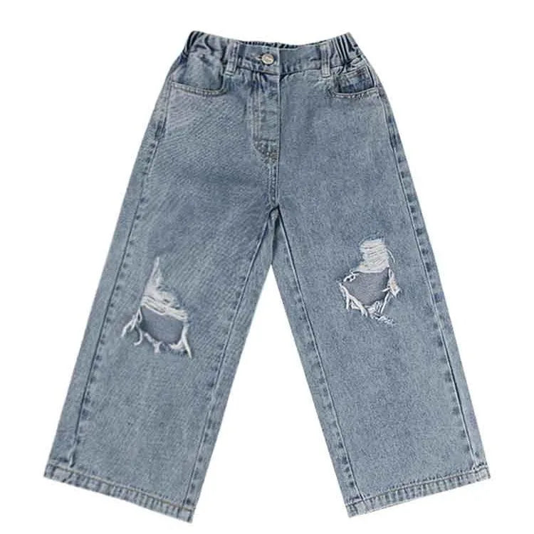 Pantalones Vaqueros Rotos de Moda Urbana 2026 para Niñas, Pantalones de Pierna Ancha de Cintura Alta para Bebés y Niñas Grandes, para Edades de 3 a 17 Años