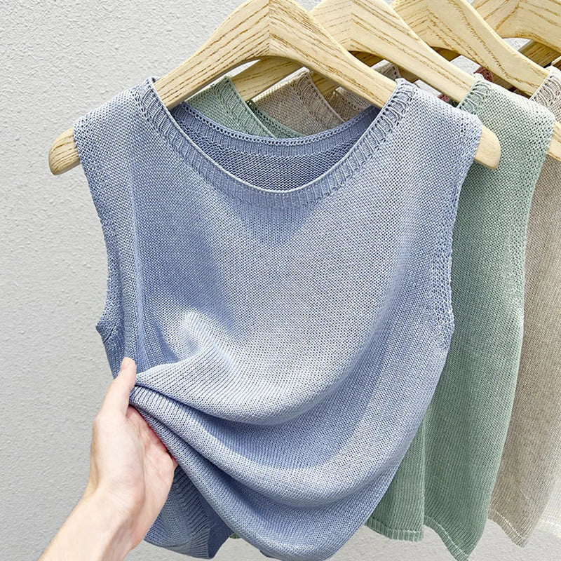 Loose Casual Comfortable Knitted Vest Women's Sleeveless Top Fashionable Summer Design Sense Soft Style Commute Korean Version