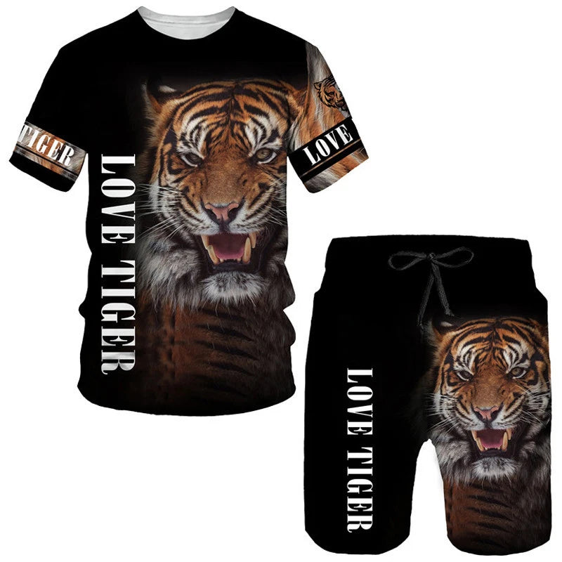 Camisetas con estampado 3D de tigre Animal, conjuntos de pantalones cortos, chándales para hombre, camiseta de manga corta de gran tamaño, conjunto de pantalones, trajes para hombre, ropa