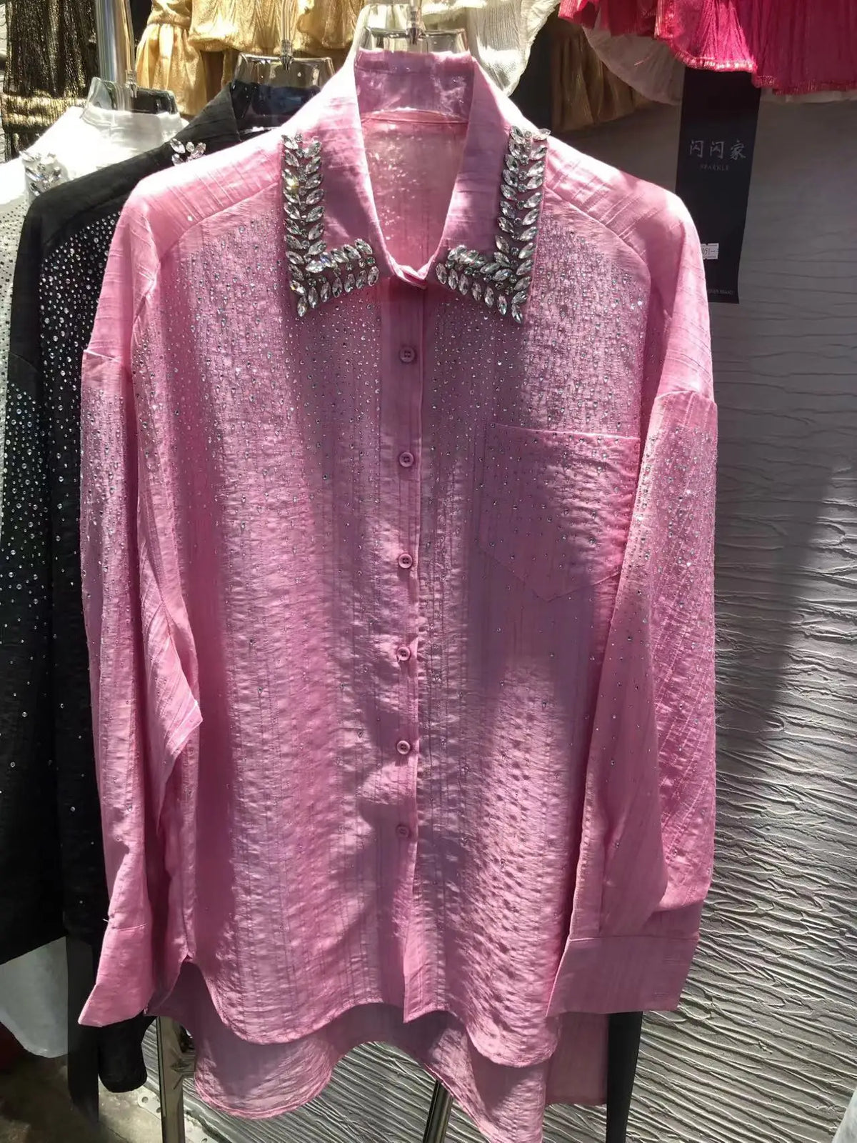 Camisas y Blusas de gran tamaño con perforación en caliente de diamante de punto exquisito de lujo para mujer 2024 Primavera Verano Tops de manga larga Blusas