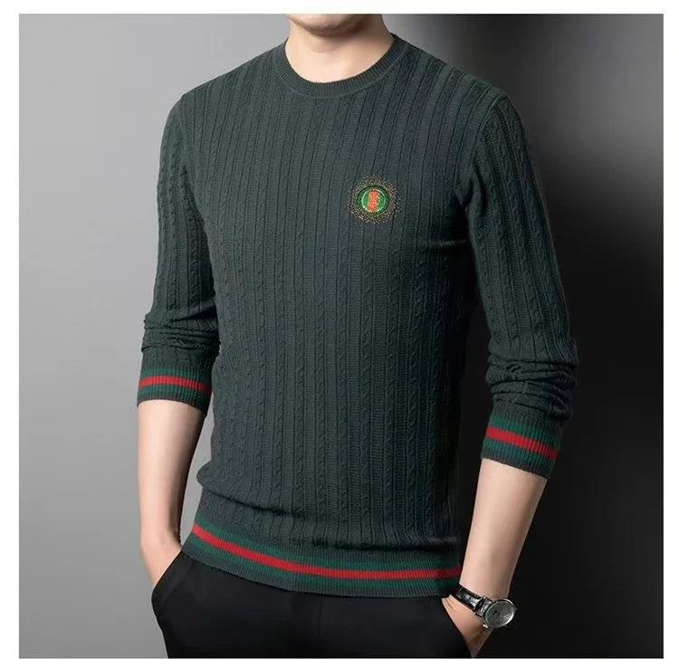 Suéter clásico de Jacquard de gama alta para hombre, prendas de punto, jerséis de lujo con cuello redondo, ropa de punto cálida para otoño e invierno, 2024