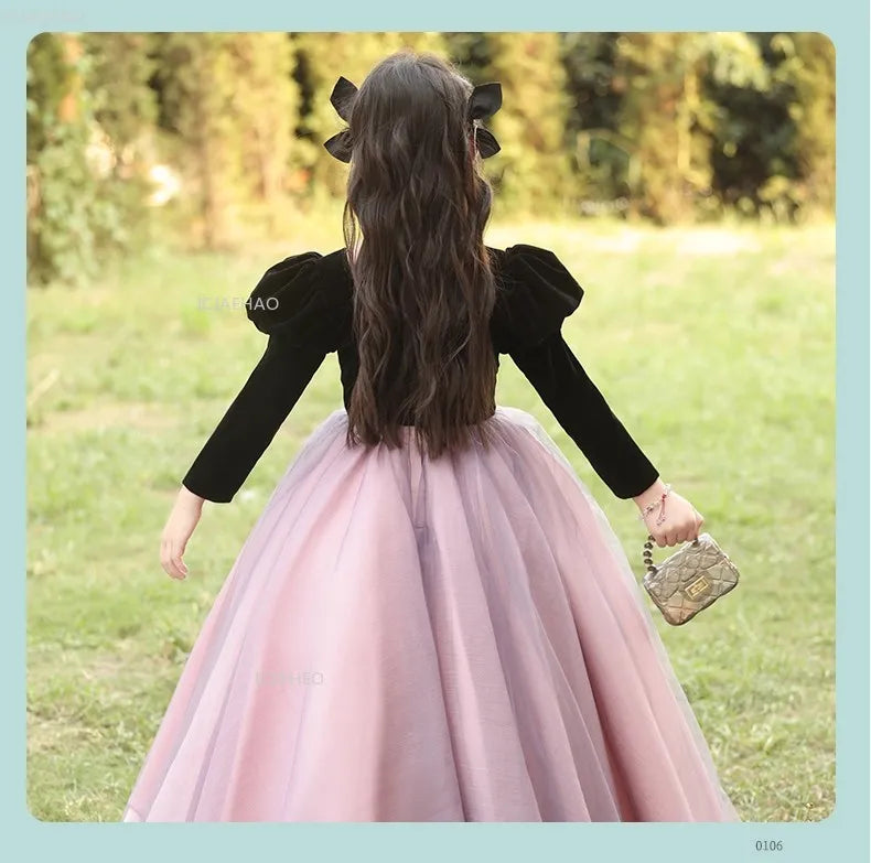Vestido de fiesta de manga larga para niñas, ropa nueva, vestido hinchado para actuación, desfile, vestidos formales de celebración, disfraz