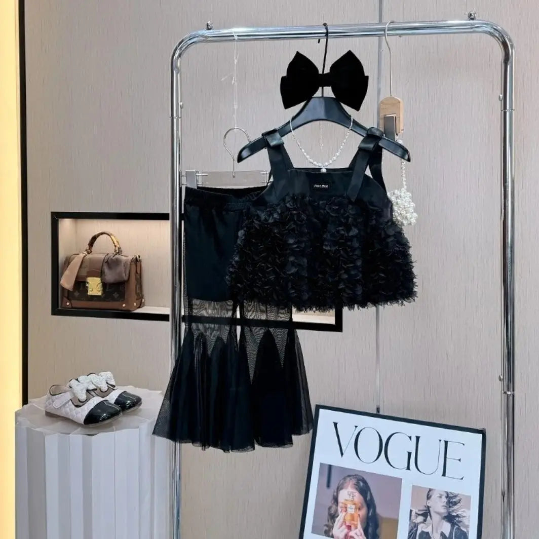 Conjunto para niña, novedad de verano, estilo elegante para niña, estilo veraniego, conjunto de dos piezas con tirantes a la moda para niña pequeña