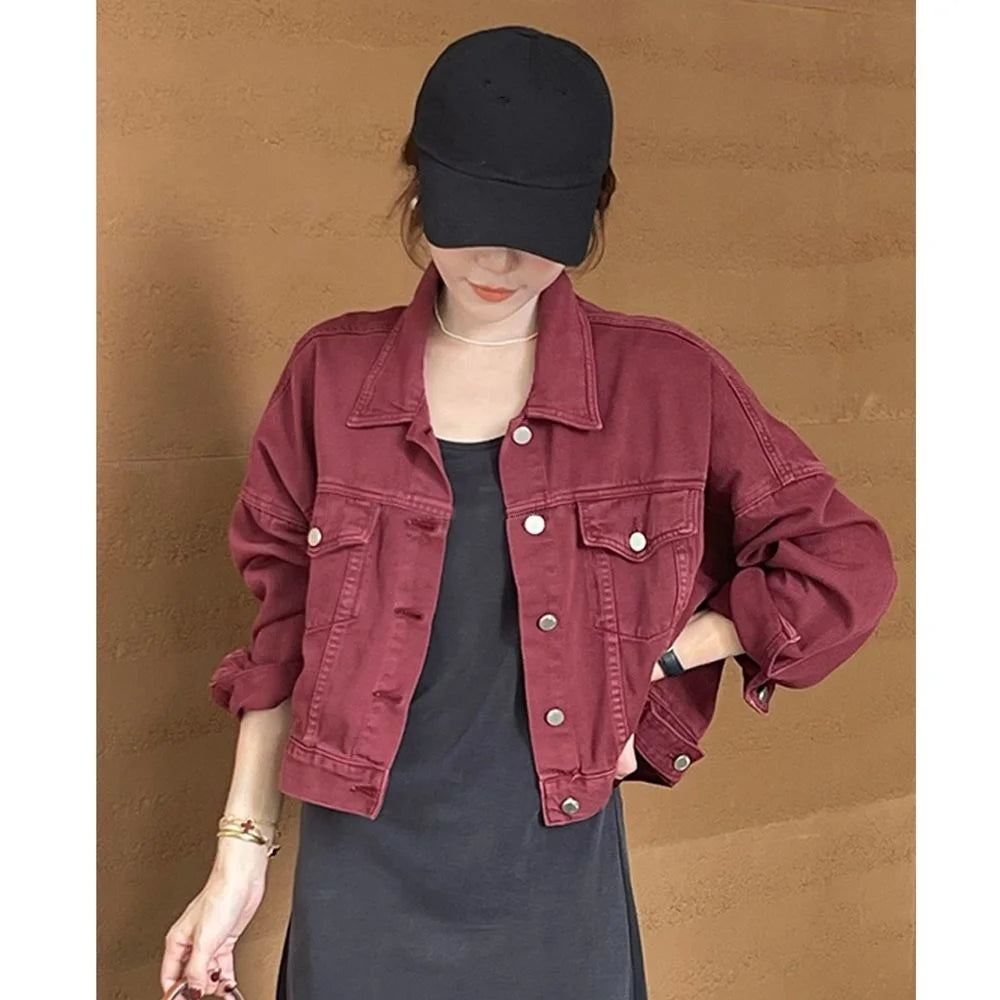 Chaqueta vaquera marrón para mujer, chaqueta informal versátil de estilo coreano de corte corto, chaqueta de primavera y otoño