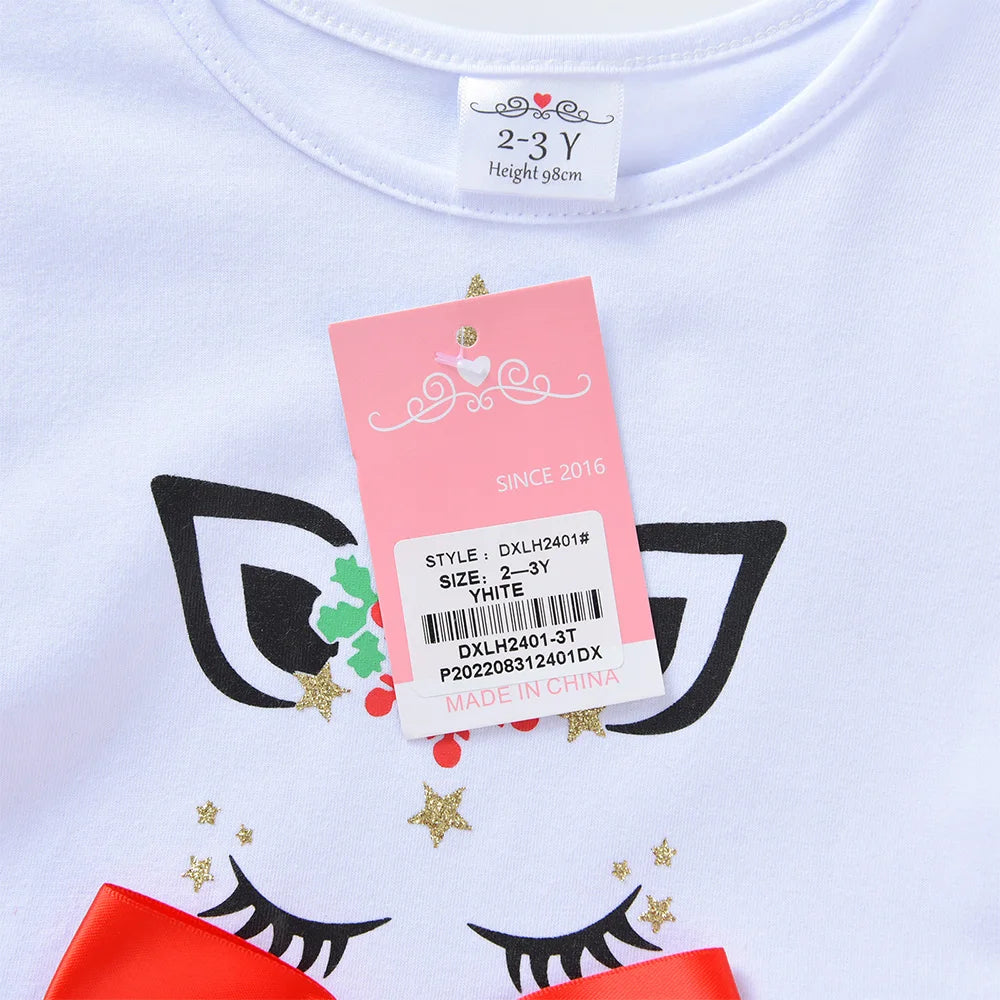 VIKITA Vestido navideño de unicornio para niñas, vestido tutú con estampado de copos de nieve de manga larga para niños con falda de tul escalonada roja y verde para Navidad