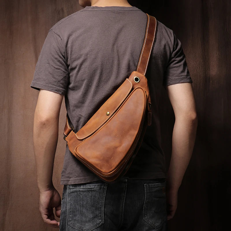 Guro-bolso de pecho de viaje de cuero genuino de alta calidad para hombre, satchel de lujo, cruzado de tendencia Vintage, bolsos de tirantes para deportes al aire libre de fin de semana