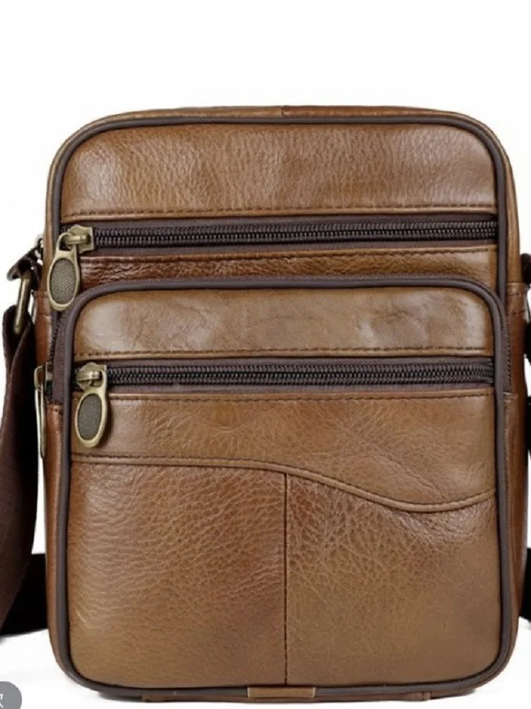 Bolso de hombro pequeño de piel de vaca de primera capa para hombre, bandolera de viaje de cuero genuino para ir al trabajo, bolso informal diario para teléfono móvil