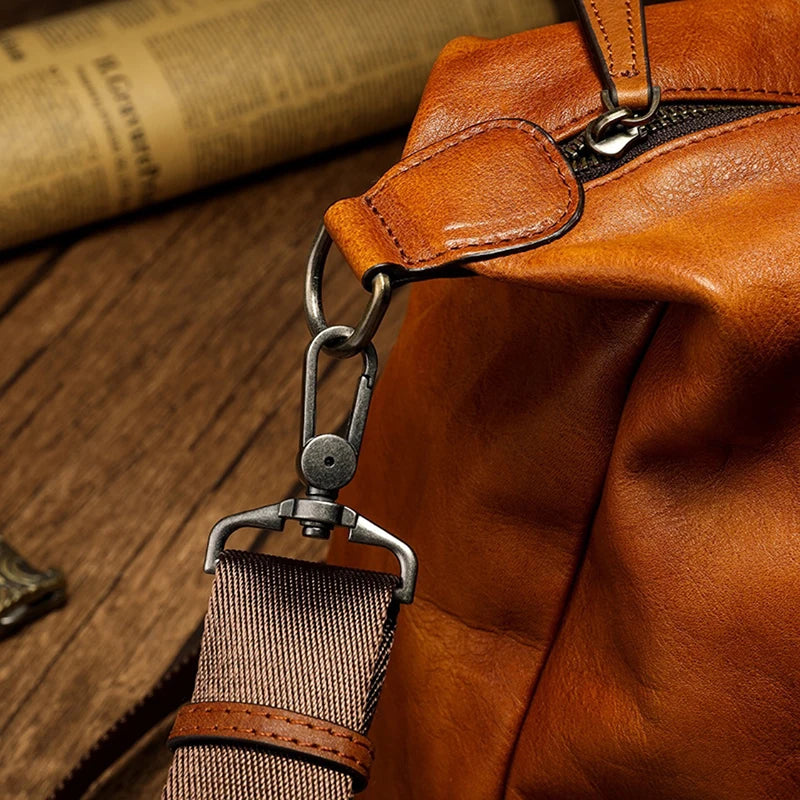 Bolso de viaje para hombre, bolso de equipaje de cuero genuino para hombre, mochila de viaje Vintage, bolsos grandes de cuero de vaca duradero para fin de semana para hombre # Co