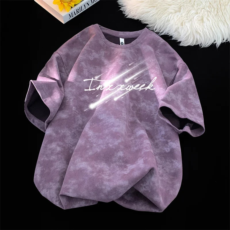 Camiseta Tie-Dye para Hombre, Verano 2026, Estilo Americano, Streetwear, Cuello Redondo, Manga Corta, Moda Urbana, Holgada