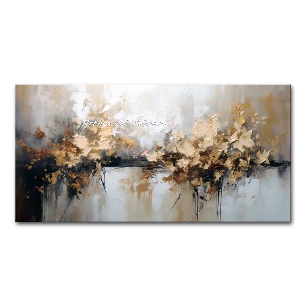 Arthyx-Pintura al óleo de flores doradas pintada a mano sobre lienzo, póster de árbol de arte abstracto moderno, cuadros grandes para pared, decoración del hogar para sala de estar + paquete Switch In Art completo