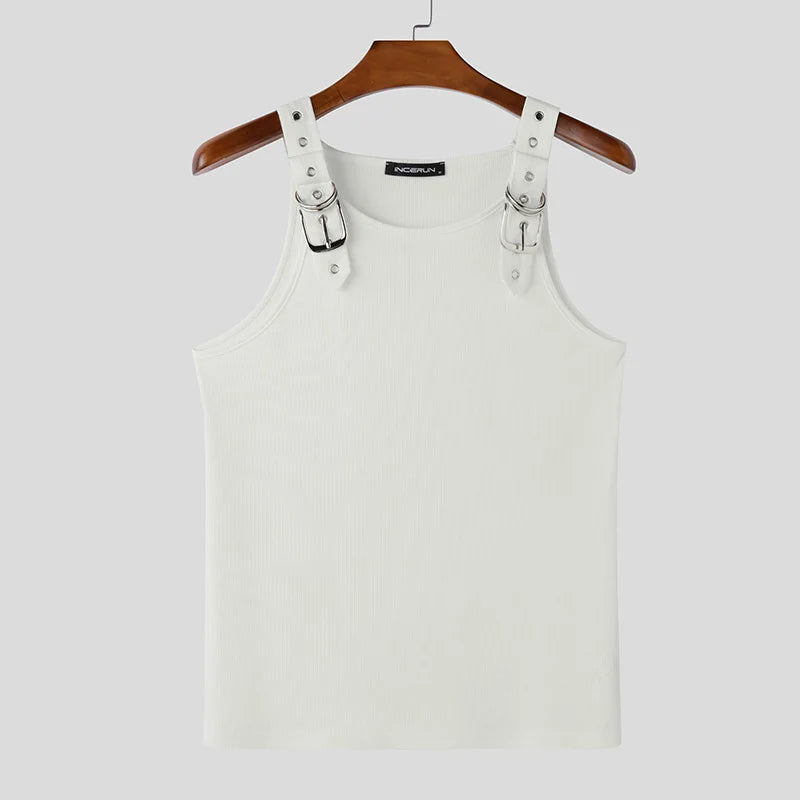 Fashion Men Tank Tops Casual Style Tops INCERUN New Style Men's Mesh Vests Streetwear Solid Color Casual Men Clothing S-5XL