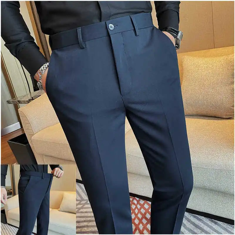 Camisas de vestir de negocios para hombres, pantalones ajustados de traje Social de oficina informal, pantalones de fiesta de boda de alta calidad, ropa de otoño e invierno