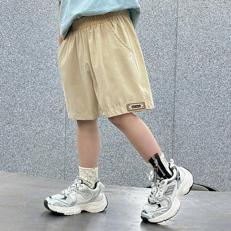 Pantalones Cortos de Verano para Niños de 3 a 14 Años, Pantalones Cortos Deportivos de Algodón Sólido para Niños, Pantalones Cortos con Cintura Elástica para Niños