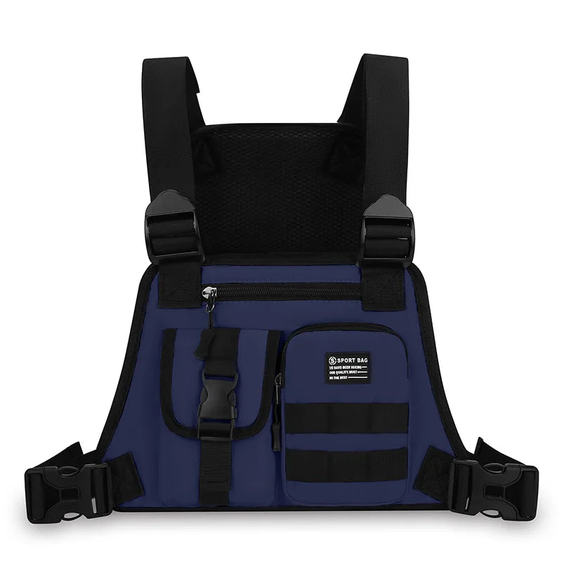 Hip-hop de moda para hombre con múltiples bolsillos bolso de pecho táctico funcional ligero viaje duradero bolso de chaleco deportivo de moda