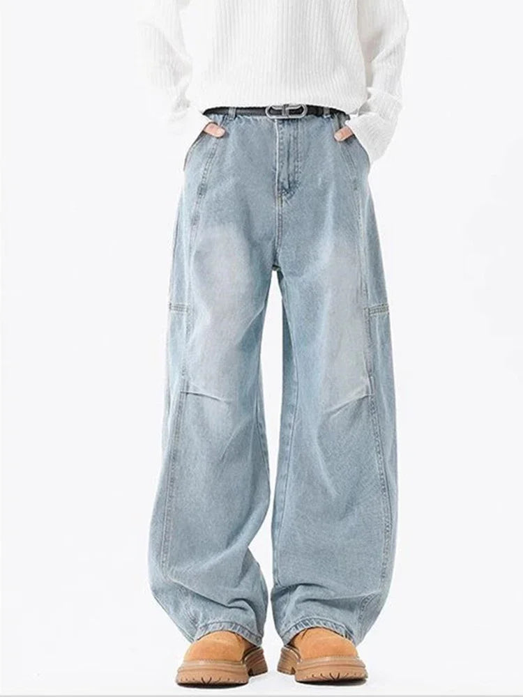 Otoño de los hombres de moda Hip Hop empalmado pantalones vaqueros holgados diseño plisado Casual pantalones vaqueros de pierna recta Y2K Vintage Streetwear jean