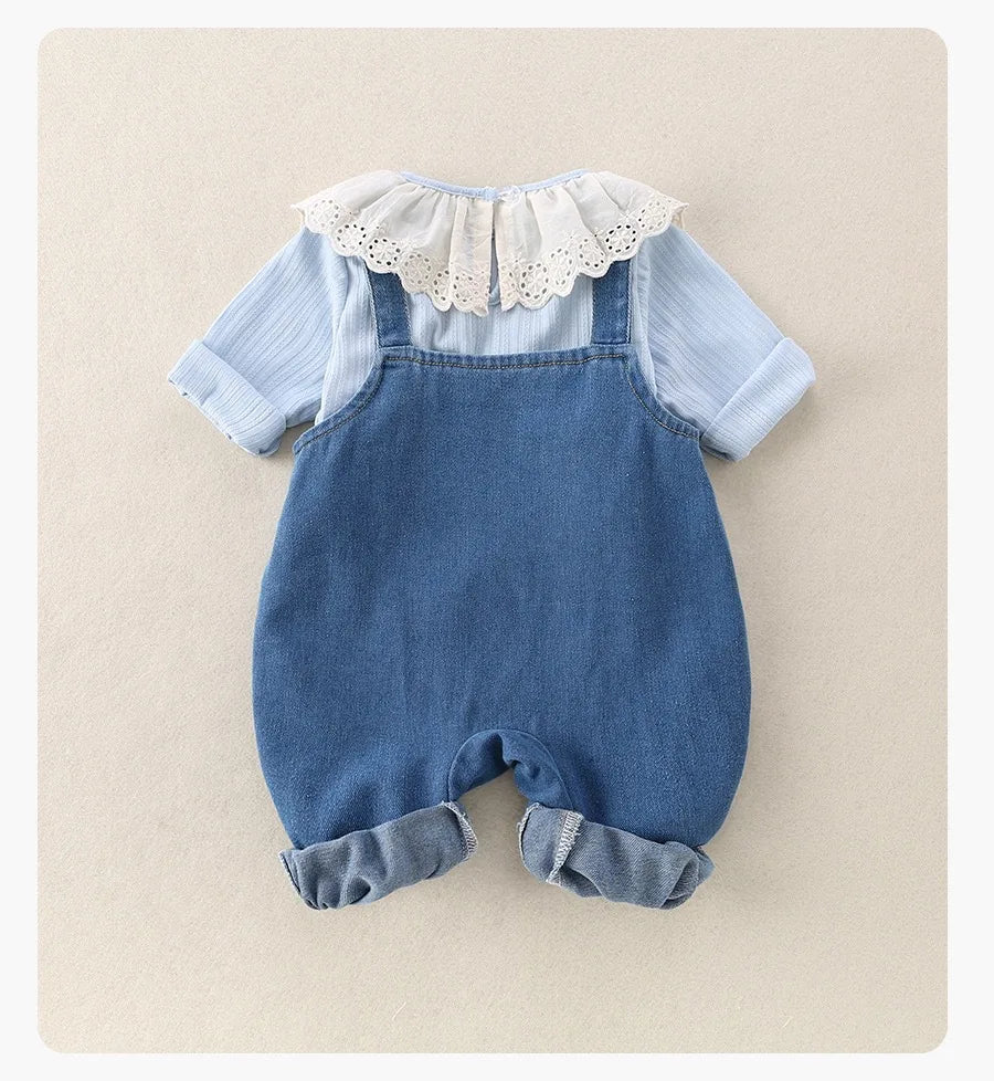 Conjunto de 2 piezas de lujo coreano para niña, conjunto de camiseta y camiseta a la moda con cuello de encaje, pelele elegante de Estilo Princesa, traje de otoño
