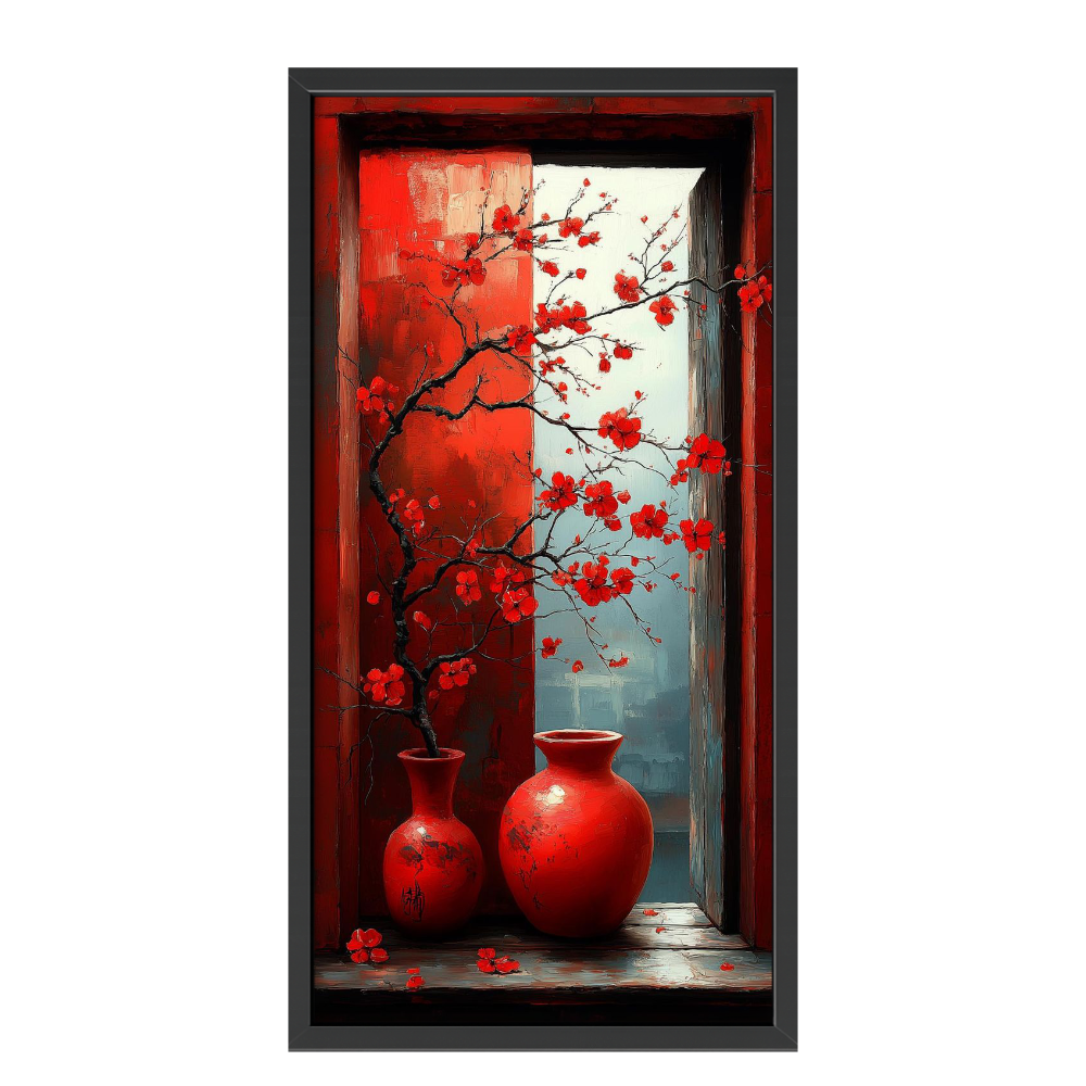 Recarga vertical Estrecha Switch in Art impressa Flora "Ventana de Cerezos Escarlata"