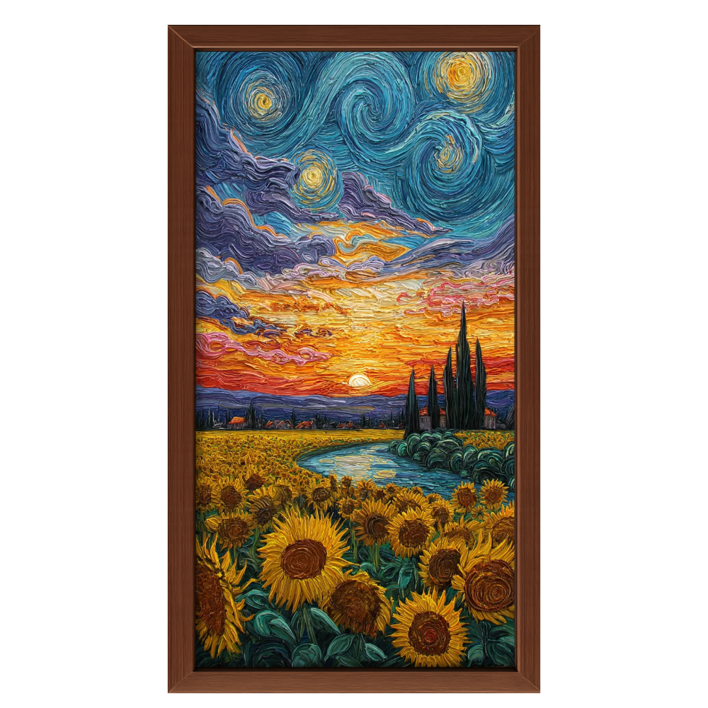 Recarga vertical Estrecha Switch in Art impressa paisaje"Atardecer de Girasoles Eternos"