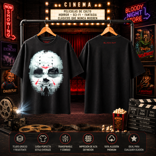 Playera Overside 260gr BLACK OUT Colección Pelicula JASON