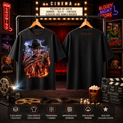 Playera Overside 260gr BLACK OUT Colección Pelicula FREDDY