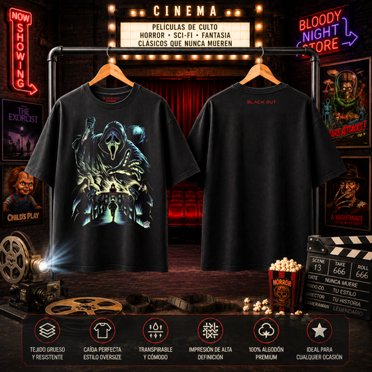 Playera Overside 260gr BLACK OUT Colección Pelicula Scary Movie