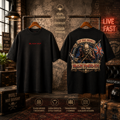 Playera Overside 260gr BLACK OUT Colección Atrás IRON MAIDEN