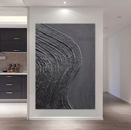 Pintura al óleo con textura acrílica de gran tamaño, espesor para colgar en la pared, lienzo de lujo, arte de imagen de pared, decoración de hotel, arte negro + Paquete Switch In Art completo