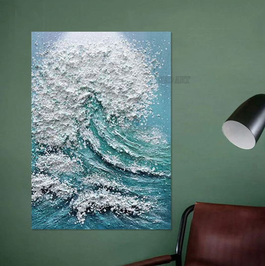 Grandes Cuadros Decorativos para Hoteles, Pintura con Espátula, Arte de Ondas Marinas, Piezas Decorativas de Lujo para el Hogar, Pintura Acrílica Texturizada, Arte en Lienzo + paquete Switch In Art completo