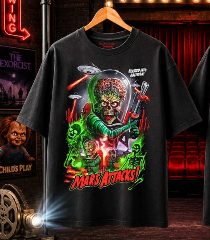 Playera Overside 260gr BLACK OUT Colección Pelicula MARS ATTACKS