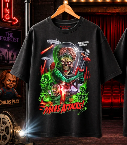Playera Overside 260gr BLACK OUT Colección Pelicula MARS ATTACKS