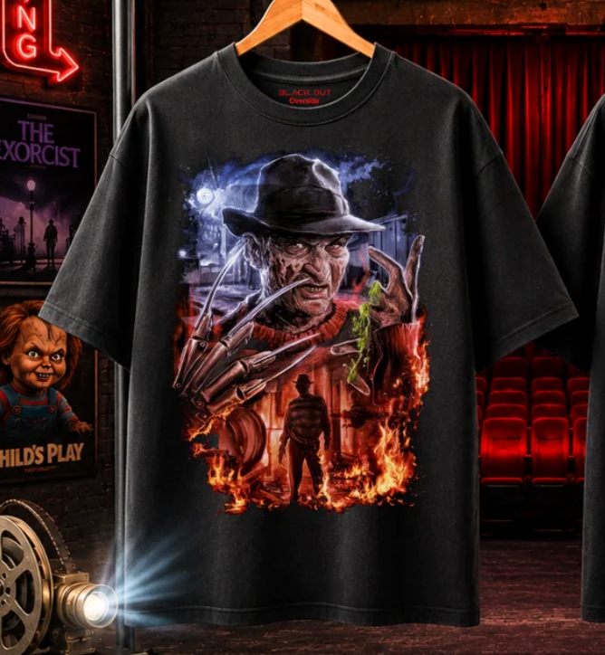 Playera Overside 260gr BLACK OUT Colección Pelicula FREDDY
