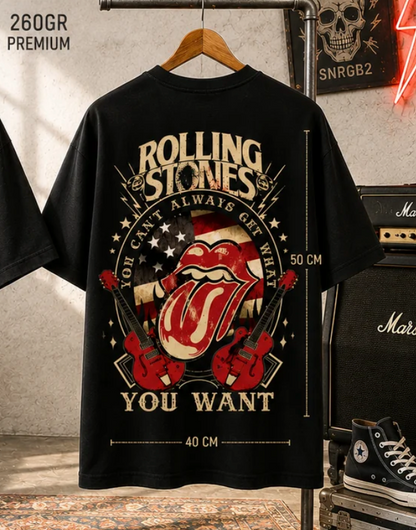 Playera Overside 260gr BLACK OUT Colección Atrás ROLLING STONES