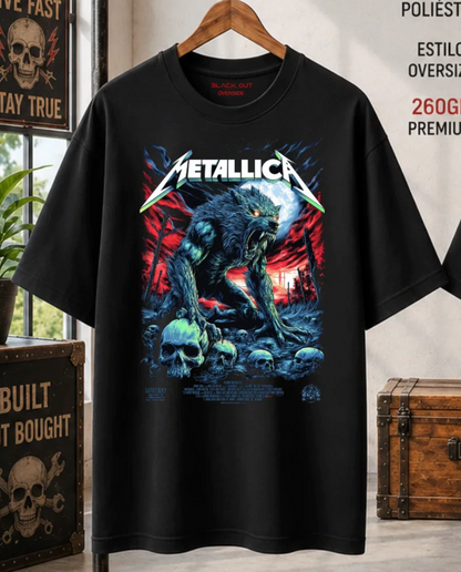Playera BLACK OUT – Metallica Wolf · Oversize 260 g