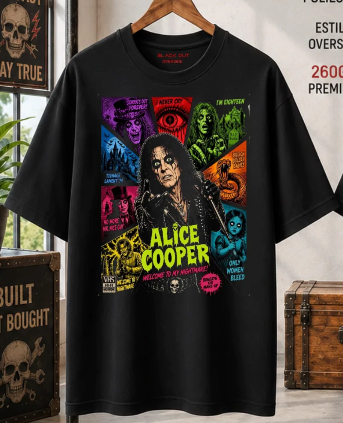 Playera BLACK OUT – Alice Cooper · Oversize 260 g